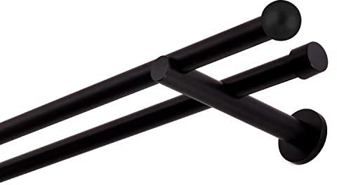 Gardinenstange schwarz 160 cm 2-läufig 19 mm aus Metall Wandbefestigung Kugel