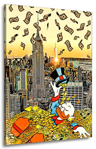Kunstgestalten24 Leinwandbild Dagobert Money Rain Retro Style Wandbild Kunstdruck Hobbyraum Dekoration XXL