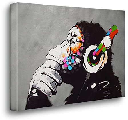 Giallobus - Gemälde - Banksy - DJ Affe - Premium Loom Canvas mit hoher Dicke - 140x100 - Bereit zum Aufhängen - Moderne Gemälde für zu Hause