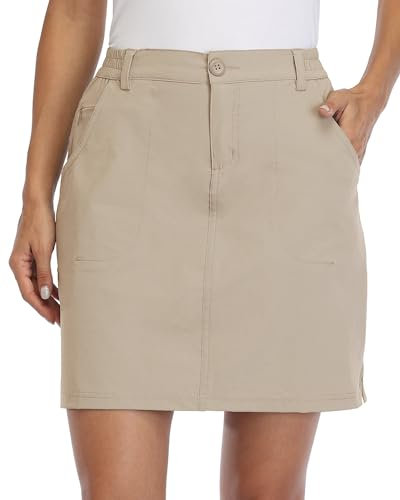 WILLIT Falda de Golf para Mujer, para Exteriores, Informal, UPF 50+, Bolsillos con Cremallera de Secado rápido, Color Caqui, Talla L