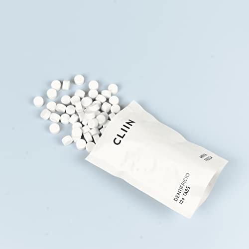 CLIIN Feste Zahnpasta, kein Fluor, hergestellt in Italien, 124 Tabletten (2 Monate für 1 Person). Vegan und natürlich, umweltfreundlich und perfekt für Reisen, Aufhellende Zahnpasta