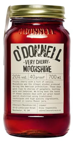 O'Donnell Moonshine Liqueur Very Cherry | 700ml | Natural Ingredients | Vegan | Premium Liqueur | American Tradition | 20% ABV | 40 proof | Gift Idea | Mason Jar | Naturally Flavoured