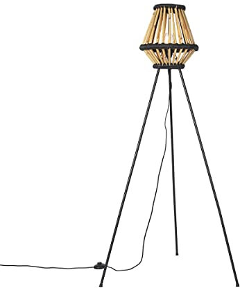 Qazqa - Orientalisch Orientalische Stativ-Stehlampe Bambus mit Schwarz - Evalin I Wohnzimmer I Schlafzimmer - Bamboo Rund - LED geeignet E27