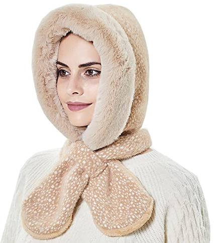 YEKEYI Wintermütze für Damen, warmer Kapuzenschal, Mütze, Fleece, Mützen, Schal, Maske, Winter-Sturmhaube, Pullover, gestrickte Skimütze, gelb, 7 1/8