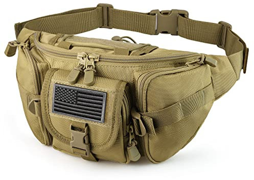 SOWHUP Taktische Bauchtasche, Militär-Hüfttasche mit US-Patch, Hüftgurt, Bauchtasche für Outdoor, Angeln, Wandern, S