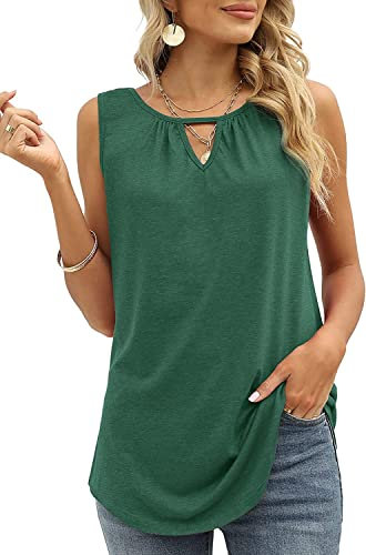Cuptacc Top Damen Sommer V Ausschnitt Ärmellose Blumenmuster Kleidung Fashion Tunika Loose Fit Tank Tops Grün XXL 50-52