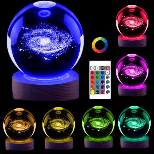 Genyerl3D Galaxy Light,16 Color Solar System Crystal Ball Night Light,3.15 Inch Galaxy Glass Ball Lamps with Remote Control LED Wooden Base,Unique Astronomy Universe Gifts for Boys Girls (GY-Galaxy)