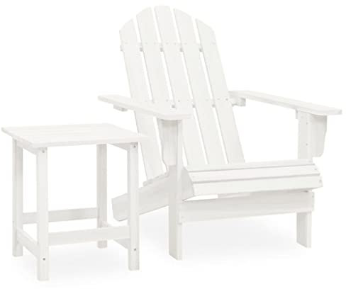 homiuse Adirondack-Gartenstuhl Weiß Adirondack Chair GartenmöBel Adirondack Stuhl Loungesessel GartenstüHle Armlehnstuhl Gartenstuhl Schaukelstuhl Holz mit Tisch Massivholz Tanne 69,5x86,5x89,5 cm