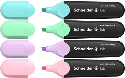 Schneider Textmarker Job Pastel 115074, Etui mit 4 Farben, (türkis, mint, flieder, rose)