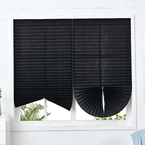 Plissee-Rollo,Papier Jalousie,Plissee Jalousien Fenster Ohne Bohren,Selbstklebende Sofortige Temporäre Privatsphäre,leicht Zu Schneiden,Für Badezimmer,Balkon,mit Clips (WxL:90x180cm(36x71in),Black)
