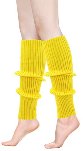 ONUPGO Stulpen für Frauen 80er Jahre Party Zubehör 80er Jahre Neon stricken gerippte Stulpen Mädchen Junior Winter Stulpen Socken (Bright Yellow)