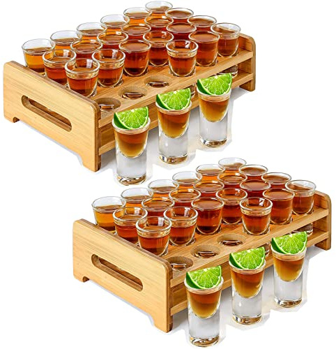 Supwinnet Lot de 48 mini verres à shot en vrac de 15 ml avec 2 plateaux, organiseurs, base épaisse, verres en verre transparent pour fête, club, bar, spiritueux