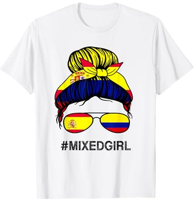 Colombia España Bandera Colombiana Española Moño desordenado Camiseta