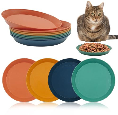 YuCool - 8 platos de comida para gatos, plato de comida para gatos poco profundos, alivio de la fatiga, cuenco plano de 6 pulgadas para gatos y gatos de patas cortas