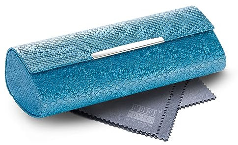 FEFI - Elegantes Hardcase Brillenetui im Schlangenleder-Design mit Chrome-Zierleiste (Hellblau)