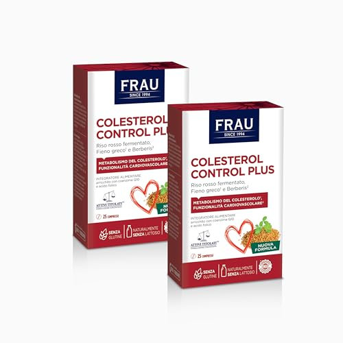 FRAU COLESTEROL PLUS, Integratore Alimentare 25 Compresse, Riso Rosso Fermentato, Fieno Greco, Berberis, Coenzima Q10 e Acido Folico, Confezione da 2