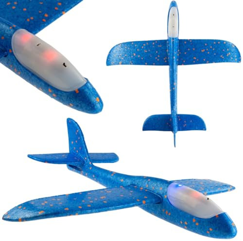 Martom Styropor Flugzeug mit LED Licht: Outdoor-Spaß, Leichtes und strapazierfähiges Schaumflugzeug leuchtendes Segelflugzeug, Schaumstoffflugzeug, Schaumstoffflugzeugmodell für Kinder, Flugzeuge