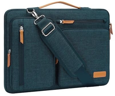 MOSISO 360 Protective Laptop Bag 13.3 inch, 13-13.3 inch Computer Shoulder Bag Compatible with MacBook Air/Pro 13/Pro 14, HP Dell ASUS, Side Open Messenger Case &4 Zipper Pockets&Handle, Teal Green
