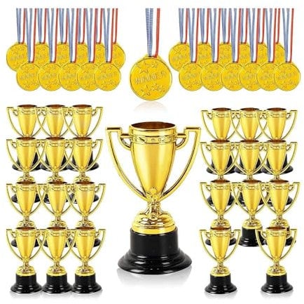 Tagtight Sportfest Goldmedaillen & Mini Pokale Trophäen, Medaillen Kinder, 20Ps Gold Medaillen mit Band, 20Ps Trophy Cup, Gewinner Medaillen für Kinder, Schulspiele, & Feiern