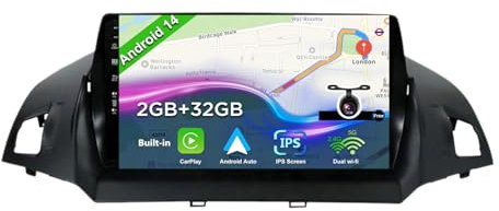 BXLIYER Android 14 Autoradio für Ford Kuga (2013-2018) - Rückfahrkamera KOSTENLOS - 2G+32G - IPS 9 Zoll 2 Din - DAB Lenkradsteuerung WiFi Carplay Android Auto Bluetooth DSP