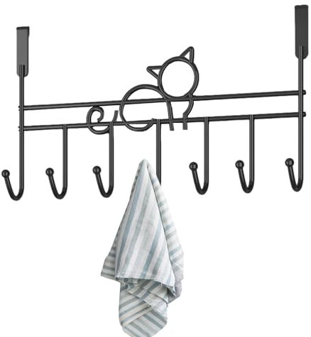 Streysisl Handtuchhalter über der Tür - Robuster, langlebiger Türhänger in Katzenform mit 7 Haken | Türhaken für Wohnzimmer, Badezimmer, Schlafzimmer und Küche, Türgarderobe für Kleidung, Hut