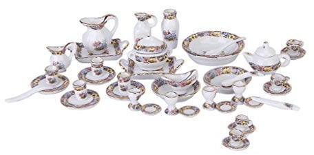 Puppenhaus Miniaturen – 40 Teiliges Porzellan Teeservice, Geschirr,