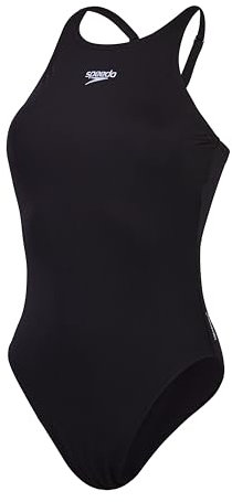 Speedo Maillot de Bain à Dos en V Endurance+ (Corps Plus Long), Coupe Athlétique, Natation Fitness Maillot de Bain pour Femme, Noir, 42