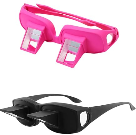Beiskll Lazy Glasses - Horizontal Reading Prism Glasses, 2 Pack Bed Lie Down Reading & Watching TV Spectacles, Unisex Lightweight Periscope Eyewear(Black+Pink)
