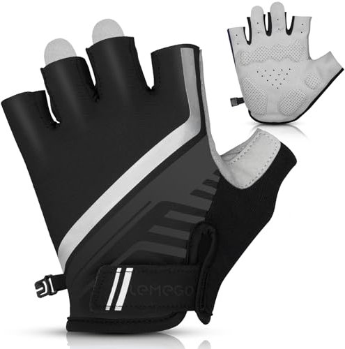 LEMEGO Fahrradhandschuhe Damen, Radhandschuhe Herren Sommer 5mm SBR Gel Unisex Handschuhe Easy-Off mit Reflektierende Streifen für MTB Radsport Fitness Rennrad