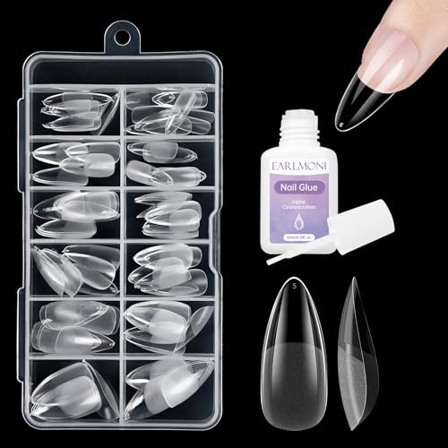EARLMONI 120PCS Clear Nail Tips, Soft Gel Full Cover Nail Tips for Soak Off Nail Extensions kit - Pre-Buff Fake Nails Kit (Medium Almond)