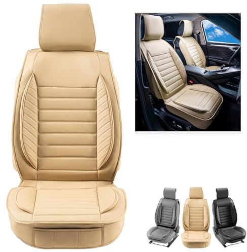 VEVOR Sitzbezüge, Universal Autositzbezüge Vordersitze, 2 STK. Kunstleder Sitzbezug, Halbgeschlossenes Design, abnehmbare Kopfstütze und Airbag kompatibel, für die meisten Autos SUVs und Trucks Beige