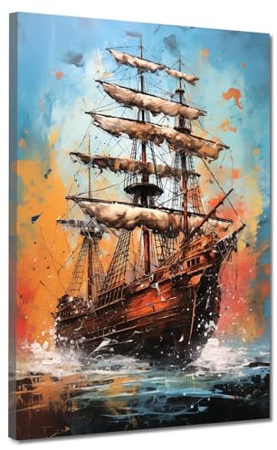 Segelschiff auf hoher See Leinwandbild Wandbild Kunst XXL Deko Größe 30x40x2cm