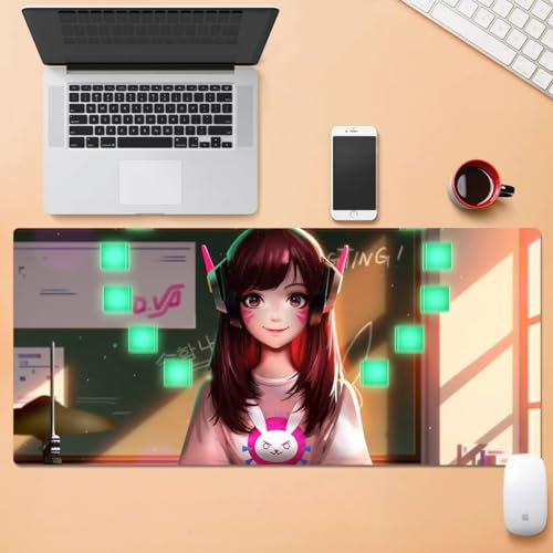 Overwatch Grand tapis de souris de jeu XXL avec bords cousus en caoutchouc antidérapant (D.Va 1)
