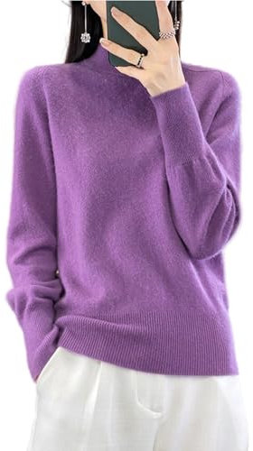 Ailaile 100% lana merino maglione donna collo alto manica lunga caldo lavorato a maglia pullover autunno inverno base top, Viola, XX-Large