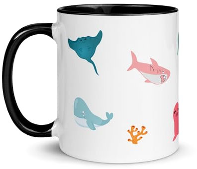 Tasse Enfant Petit-Déjeuner Petite Fille Garçon Ans Céramique Mug Micro-ondable Gobelet Réutilisable Design École Noel Cadeau Noël Animaux Dauphin Baleine Pheque Méduse Hippocampe Requin Raie (Océan)