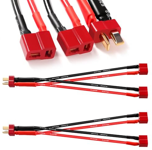 YIXISI 2 Stücke T-Stecker Paralleles Batterieanschlusskabel, 15cm 16AWG Silikon Kabel, für RC Lipo Akku