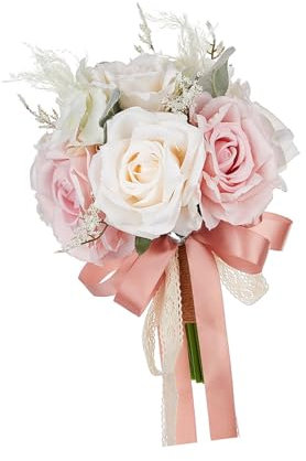 Harilla Hochzeitsstrauß, Brautstrauß, romantische Brautjungfern, künstliche Blumen, Blumenstrauß für die Dekoration zum Jahrestag, Abschlussfeier, ROSA