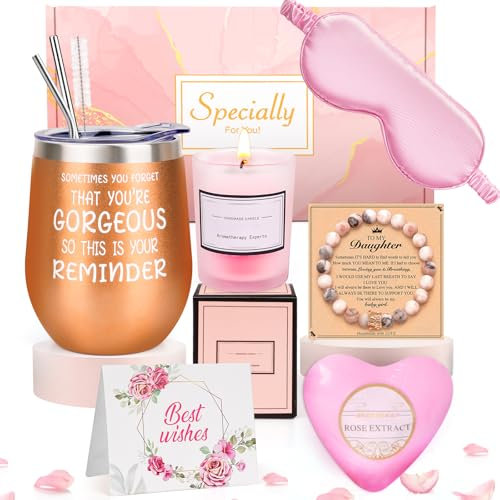 YUEONEWIN Regalos Para Mujeres, Set Regalo Mujer Femeninos De 8 Piezas, Con Taza Térmica 12oz Y Vela Aromática, Ideal Para Ella, Novia, Mamá, Cumpleaños, Día De La Madre, San Valentín