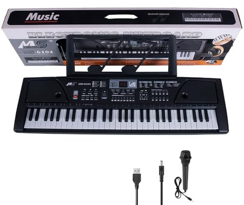 61 keys piano keyboard, Electronic Digital keyboard Piano with Built-In Speaker Microphone, Portable Keyboard Gift Teaching for Beginners, electric piano for kids, Birthday Gift for Children (A)