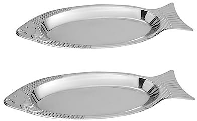 Ciieeo 2piezas Bandeja Magnética Para Pescado De Plato De Acero Inoxidable Forma De Pez Para Servir Comida Para Fiestas y Vajilla De Cocina