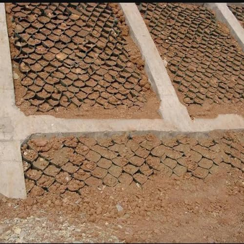 Gravel Grid Bodengitter Für Einfahrt/Parkplatz/Garten, 1 2 3 4 5 6 7 8 10 M Schwarzes Kunststoffpflaster Gehweggitter Rasengitter Rasenpfad Kies Stabilisator Wabe, Klappbare Böschungsstütze(H 5CM/2IN,