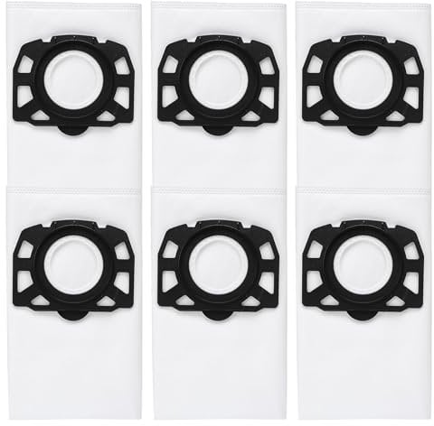 Vacuum Cleaner Bags, 6 Pack, Compatible with Karcher WD2 Plus, WD3, WD3P, MV3, WD 3 Battery, KWD 1, KWD 2, KWD 3, MV 3, WD 3.200 to WD 3.800 M, SE 4001, SE 4002 Wet