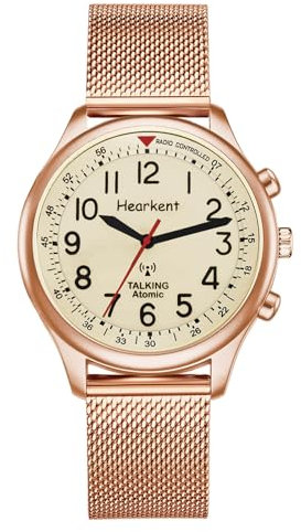 Hearkent Sprechende Uhr für Damen für Blinde Senioren mit Sehbehinderung, Laute und klare Stimme, spricht Deutsch (Roségold)