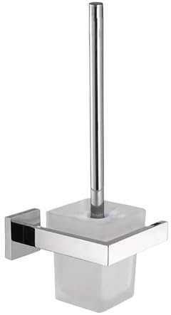 GLigeT Escobilla Portaescobillas de baño de Pared con Forma Cuadrada, Cepillo de baño de Acero Inoxidable con Estante de Vidrio Esmerilado Escobilla de Baño
