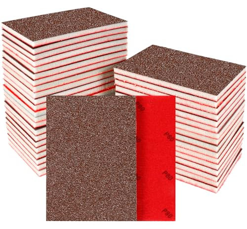 24 Pcs Sanding Sponge Set - 80 Grit Sanding Pads, Flexible Sandpaper Block Coarse and Fine, Foam Sanding Pads Washable and Reusable, Wet and Dry Sandpaper for Metal Wood Wall Polishing