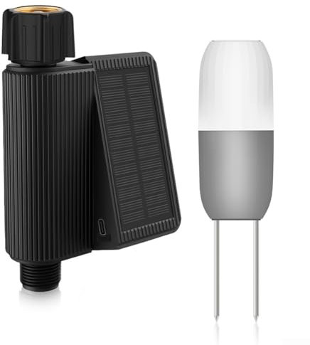 Minuteur d'arrosage intelligent Wi-Fi à énergie solaire pour robinet d'arrosage avec 10 horaires, retard de pluie, étanchéité IP65, pas de hub nécessaire, pour Alexa et pour assistant domestique