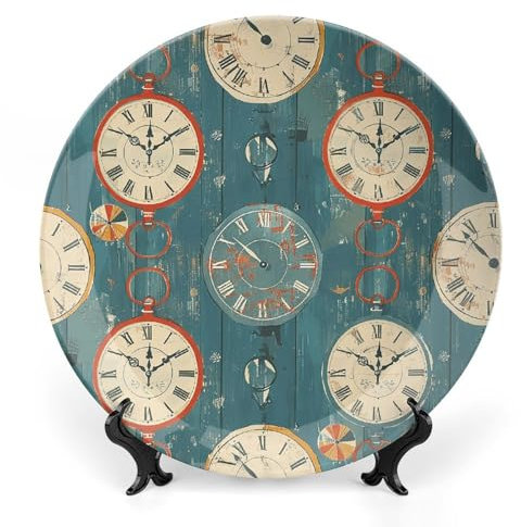 Assiette décorative en céramique à motif horloge rétro, assiette décorative en porcelaine anglaise de 15,2 cm pour présentation, assiettes à dessert personnalisées en céramique pour décoration