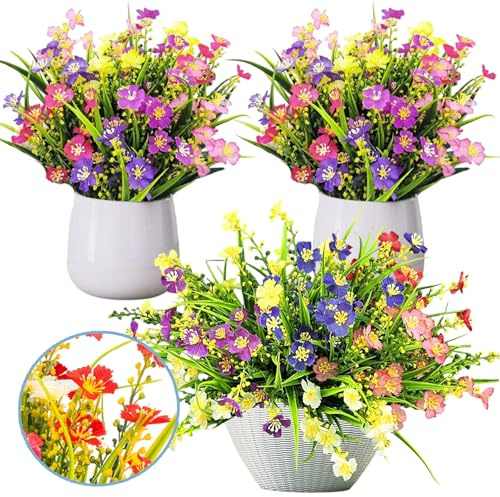 Eymobad Lot de 6 paquets de fleurs artificielles comme de vraies plantes de balcon artificielles - 6 couleurs - Fleurs de printemps artificielles en plastique - Décoration pour l'extérieur, le balcon