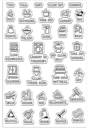 craspire Transparente Symbolstempel Für Den Alltag Hausarbeit Wäsche Kleine Symbole Wiederverwendbare Stempelbögen Aus Silikonkautschuk Für Scrapbooking Kartenherstellung Journal Planer Papier