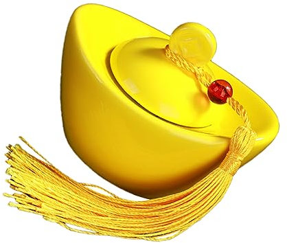 BESTYASH Ceramic Tea Canister Portable Golden Ingot Porcelain Tea Tin with Sealing Lid Travel Use